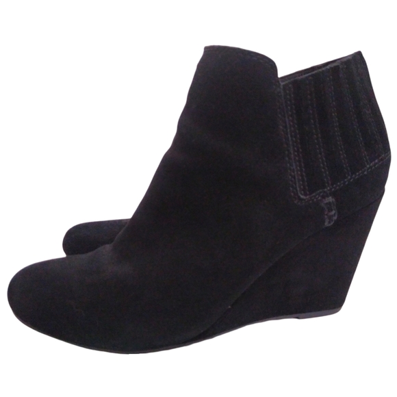 Dolce Vita Womens Gwynn Black Genuine Suede Leather Wedge Heel Ankle Booties 9 - Picture 1 of 16